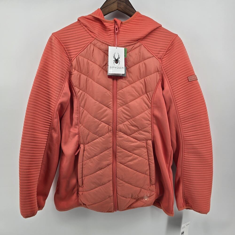 NWT Spider Women’s Puffer Jacket- Mixed Fleece Insulated Coat Quilted Coral Med
